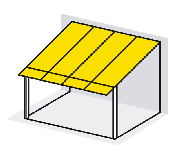 Pultdach mit Dachüberstand und integrierter Regenrinne