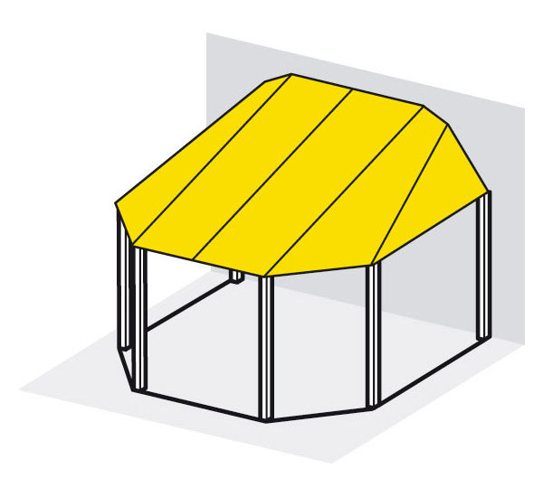 Pultdach abgewalmt und vorn abgeschrägt